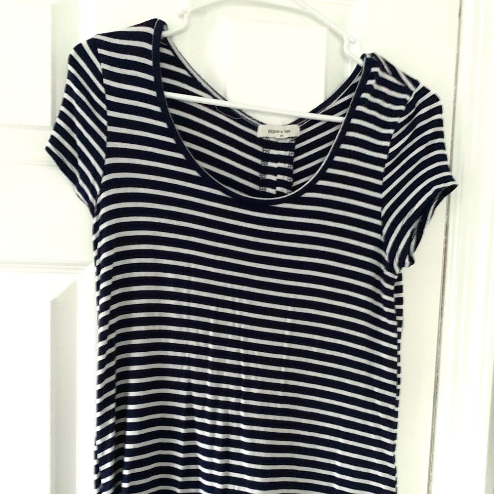 Navy Blue Striped Lace Back Shirt